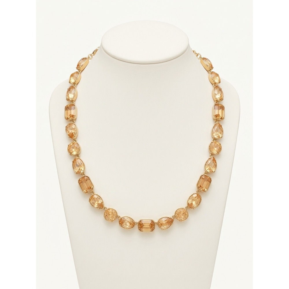 J.Crew Champagne Crystal Faceted Glass Statement Necklace Gold Tone